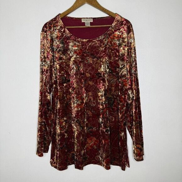 Notations Woman 2X Velvet Burnout Tunic Top Boho Chic Floral Paisley - Picture 1 of 8